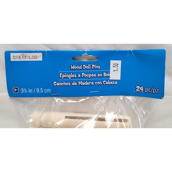 Lot of 83 Round Natural Unfinished Wood 4.5" Traditional Clothes 3.75" Doll Pins - Picture 7 of 9